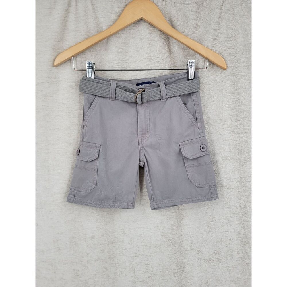 Boys Gray Cargo Shorts with Matching Woven Belt